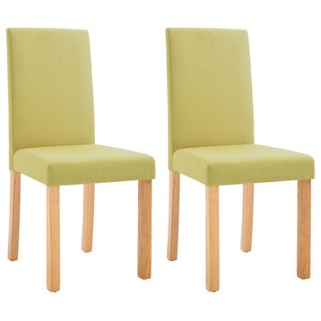 vidaXL Dining Chairs 2 Pcs Accent Side Chair with Solid Wood Legs Green Fabric