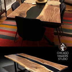 Black Walnut River Epoxy Resin Live Edge Kitchen Dining Table - Dining Tables