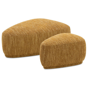 Pebble 44" & 26" Rounded Triangle Cocktail Ottoman Set, Mustard Yellow Tweed