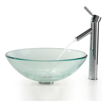 Kraus C-GV-101-12mm-1002SN Glass Vessel Sink with Sheven Faucet in Satin Nickel