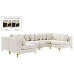Meridian Furniture - Tremblay Velvet Upholstered 6-Piece Modular U-Shaped Sectional, Cream - Lean back and relax on this Tremblay sectional. Featuring soft cream velvet upholstery with deep button tufting, this sectional adds a bold touch to any living space. A complete set of gold and chrome legs are included, so you can change it up to suit your home decor. This sectional is modular, so you can create infinite configurations with it, which are easily attached using the latch underneath the frame. Its contemporary design is perfect for the modern home.