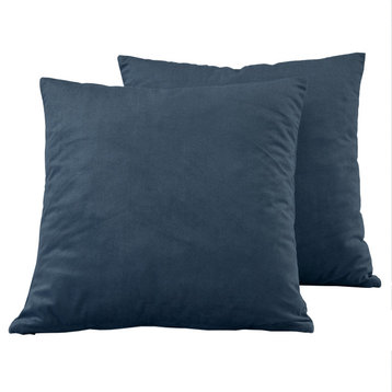 Heritage Plush Velvet Cushion Cover Pair, London Blue, 18w X 18l