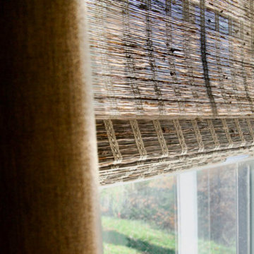 Detail of Woven Wood Roman Shades.