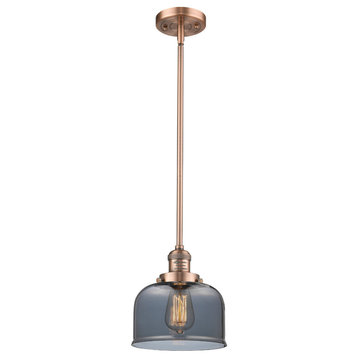 1-Light Large Bell 8" Pendant, Antique Copper, Glass: Plated Smoked