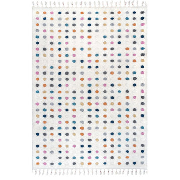 Nuloom High-Low Polka Dot Tassel Contemporary Kids Shag Rug, Off White 5'3"X7'6"