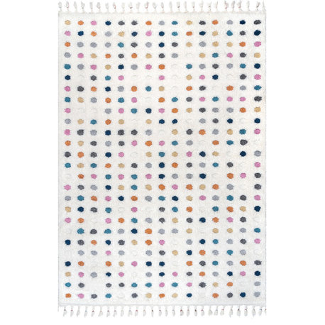 Nuloom High-Low Polka Dot Tassel Contemporary Kids Shag Rug, Off White 5'3"X7'6"