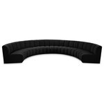 Meridian Furniture - Infinity Black Boucle Fabric Upholstered Arc Shaped Modular Sectional, Black, 7-Piece, Arc-Shaped - Mix and match this Infinity boucle fabric modular chair with other items in the Infinity collection to find the best possible seating solution for your gang. Rich black boucle fabric feels welcoming and soft to the skin, so you stay seated comfortably for the big game or while watching your favorite programs. Deep channel tufting adds to the longevity and durability of this modular chair while giving it texture.