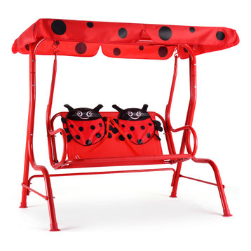 Costway Kids Patio Swing Chair Porch Bench Canopy 2 Person Yard Furniture red