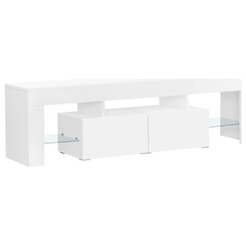 Tv Stand, 63 Inch, Console, Living Room, Bedroom, Laminate, Glossy White