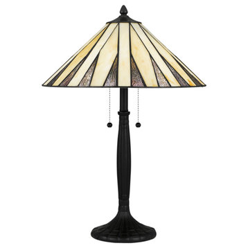 Luxury Cottagecore Tiffany Table Lamp, Matte Black, UQL7002