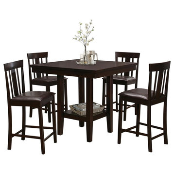 5-Piece Delmont Modern Counter Height Dining Set Table, 4 Chair, Espresso