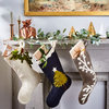 Hand Felted Wool Christmas Stocking, Stars and Branch on Gray