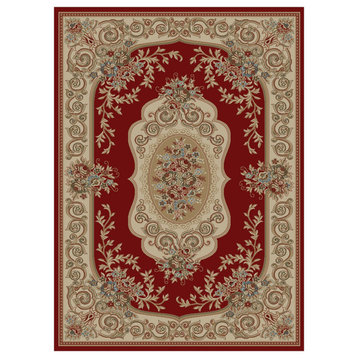 Hometown Lyon Traditional Aubusson Area Rug, Claret-Ivory, 7'10"x9'10"