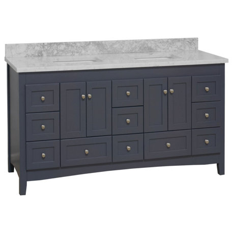 Abbey 72" Double Bath Vanity, Marine Gray, Carrara Marble