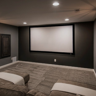 Inspiration for a rustic home theater remodel in Columbus