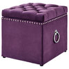 Carolina Storage 1 Pc Ottoman, Purple, Chrome Nailhead/Ring, Velvet