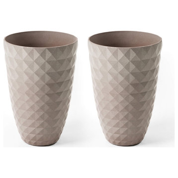Set of 2 Eco-Friendly PE Faux Ceramic Textured Planters, Sand Beige