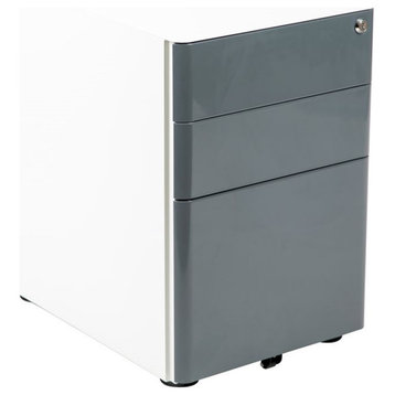 Flash Furniture 3 Drawer Smooth Modern Mobile File Cabinet in White and Charcoal