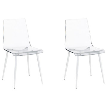 A La Carte Set of 2 Clear Acrylic Dining Chairs With White Metal Base
