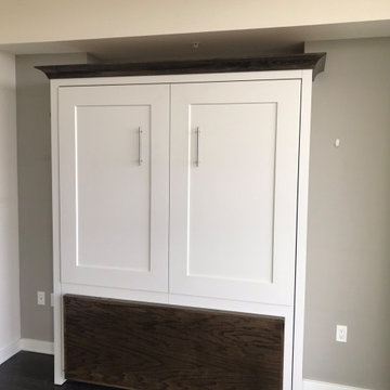 Custom Built Vertical Queen Murphy Bed with Built-In, Drop-Down Desk