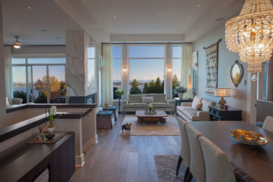 Example of a transitional living room design in Vancouver