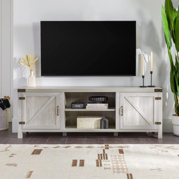 70" Farmhouse Barn Door TV Stand - Stone Grey for 80" TVs