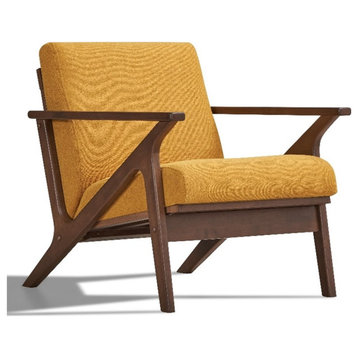 Omax Decor Zola Solid Wood and Fabric Accent Armchair in Walnut and Mustard