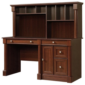 Pemberly Row Contemporary Wood Computer Desk with Hutch in Cherry