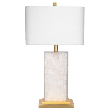 Elegant White Calcite Stone Gold Leaf Table Lamp 27 in Rectangle Classic Modern
