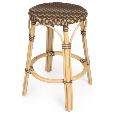 Company Tobias Rattan Round 24 Counter Stool, Brown and Tan Dot