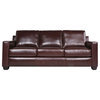 Maklaine Brown Leather Topstitched Sofa with Track Arm