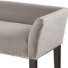 Modern Dining Bench, Espresso Legs and Grey Polyester Upholstered Seat