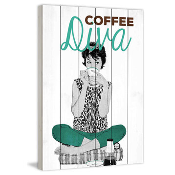 "Coffee Diva 3" Painting Print on White Wood