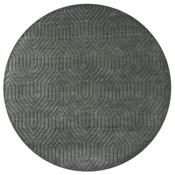 Technique 8' Round Solid Gray/Charcoal Hand Loomed Area Rug