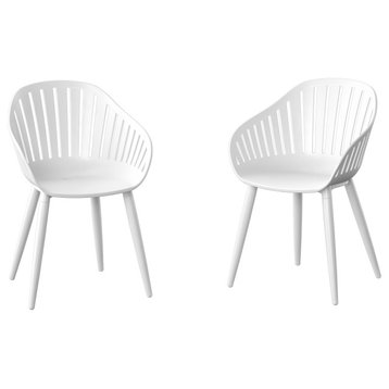 Amazonia Tennet Modern Wood Patio Dining Chairs, Set of 2, White, Aluminium