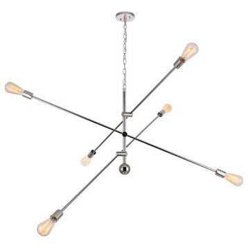 Living District Axel 6 Light Pendant, Polished Nickel, 55"