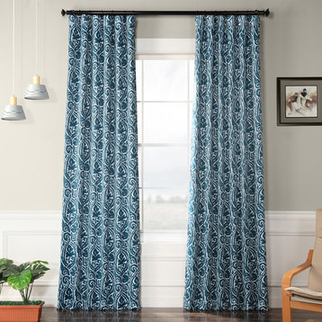 Abstract Teal Blackout Curtain, Pair, 50W x 108L