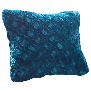 Luxury Faux Fur Euro Throw Pillow Covers, Mermaid Scales Teal Green, 26" X 26"