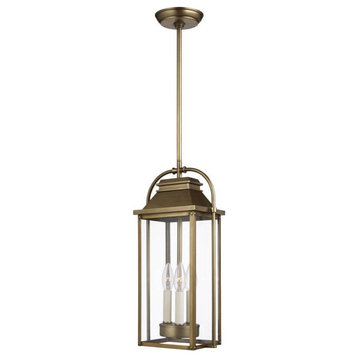 Wellsworth 3 Light 9" Outdoor Hanging Lantern, Painted Distressed Brass