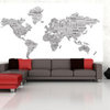 1-World Text Map Wall Decal, Black on White, 67"x36"