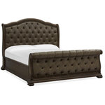 Magnussen - Magnussen Durango Sleigh Upholstered Bed in Brown - King - Traditional by nature, the handsome Durango bedroom collection imparts fresh allure to a classically inspired design aesthetic. Rooted in old world styling, these timeless silhouettes feature intricate carvings, fluted pilasters and ornate scrollwork insets. Antique Brass hardware gives the room a warm metallic element while providing the perfect complement to Durango's gorgeous Willadeene Brown finish. If you're an admirer of traditional styling, this statement bed and coordinating storage pieces are a must-have.
