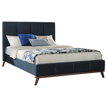 Coaster Charity Mid-Century Modern Upholstered Fabric Eastern King Bed in Blue
