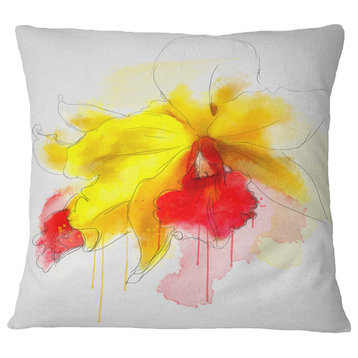 Yellow Iris Flower With Red Splashes Floral Throw Pillow, 16"x16"