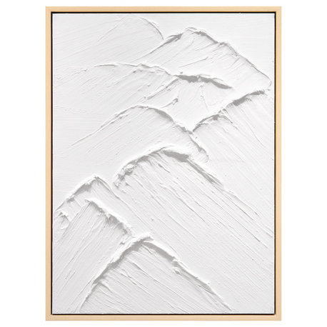 Mountain Serenity II Heavily Textured Hand Painted White Framed Canvas Wall Art