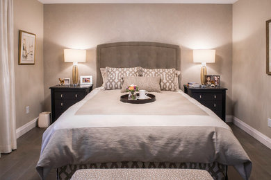 Bedroom - mid-sized shabby-chic style master dark wood floor bedroom idea in Toronto with beige walls and no fireplace