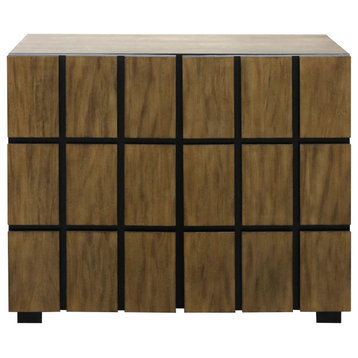 Cypress Brown Two Door Dimensional Squares Wooden Cabinet
