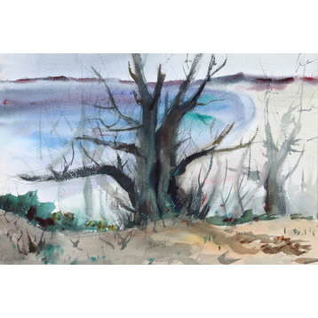 Eve Nethercott "Bare Tree By Beach, P2.37" Watercolor Painting