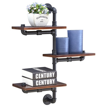 3-Tier Industrial Wall Pipe Shelving Unit