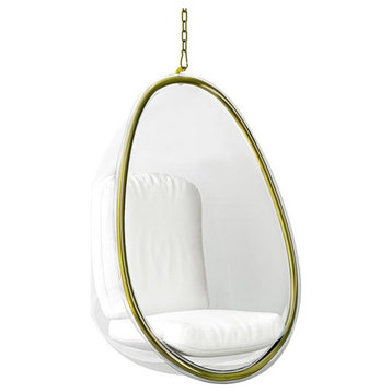 Maklaine 46.5 inches Vinyl Scoop Hanging Chair with Steel Frame in Gold