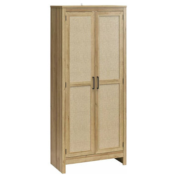 Traditional Storage Cabinet, Frame Paneled Doors With Metal Handles, Natural